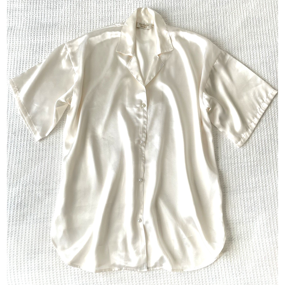 Vtg Victorias Secret Gold Label Nightgown Size M /L Silky Satin Pajamas Ivory